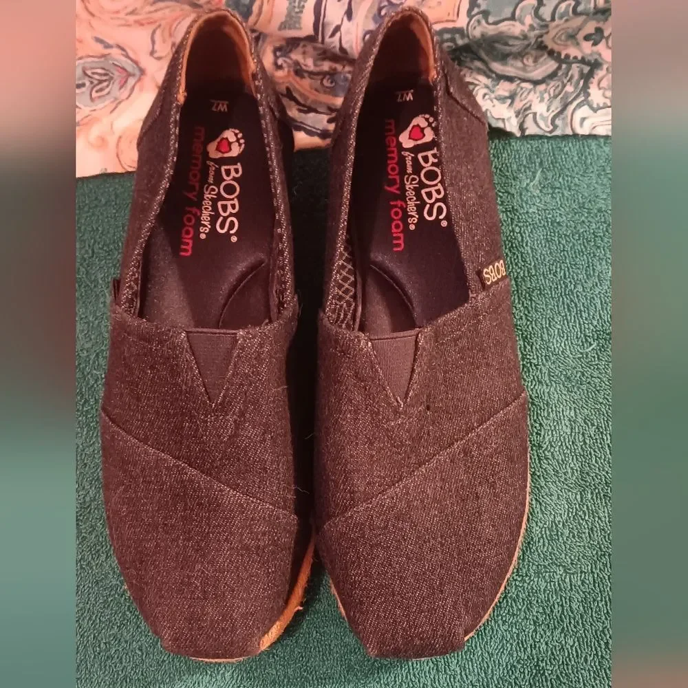 Bobs By Sketchers  Espadrille Slip-On Shoes Denim Woven Soles Womens Size 7